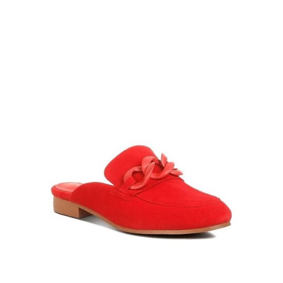 Krizia Chunky Chain Suede Slip On Loafers - Red - Picture 1 of 4